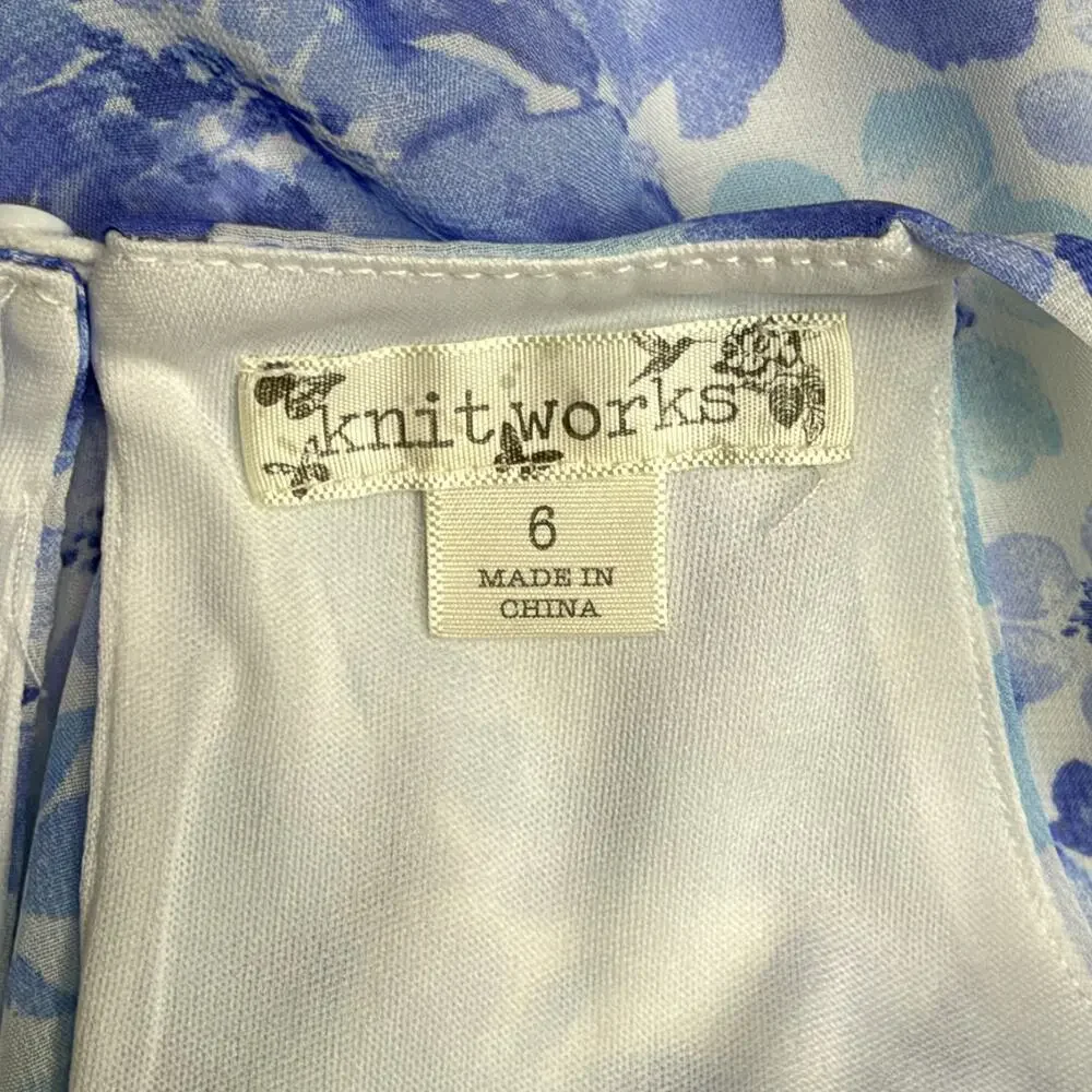 Knitworks Girls Blue Floral Halter Dress & White Denim Jacket Set Sz 6